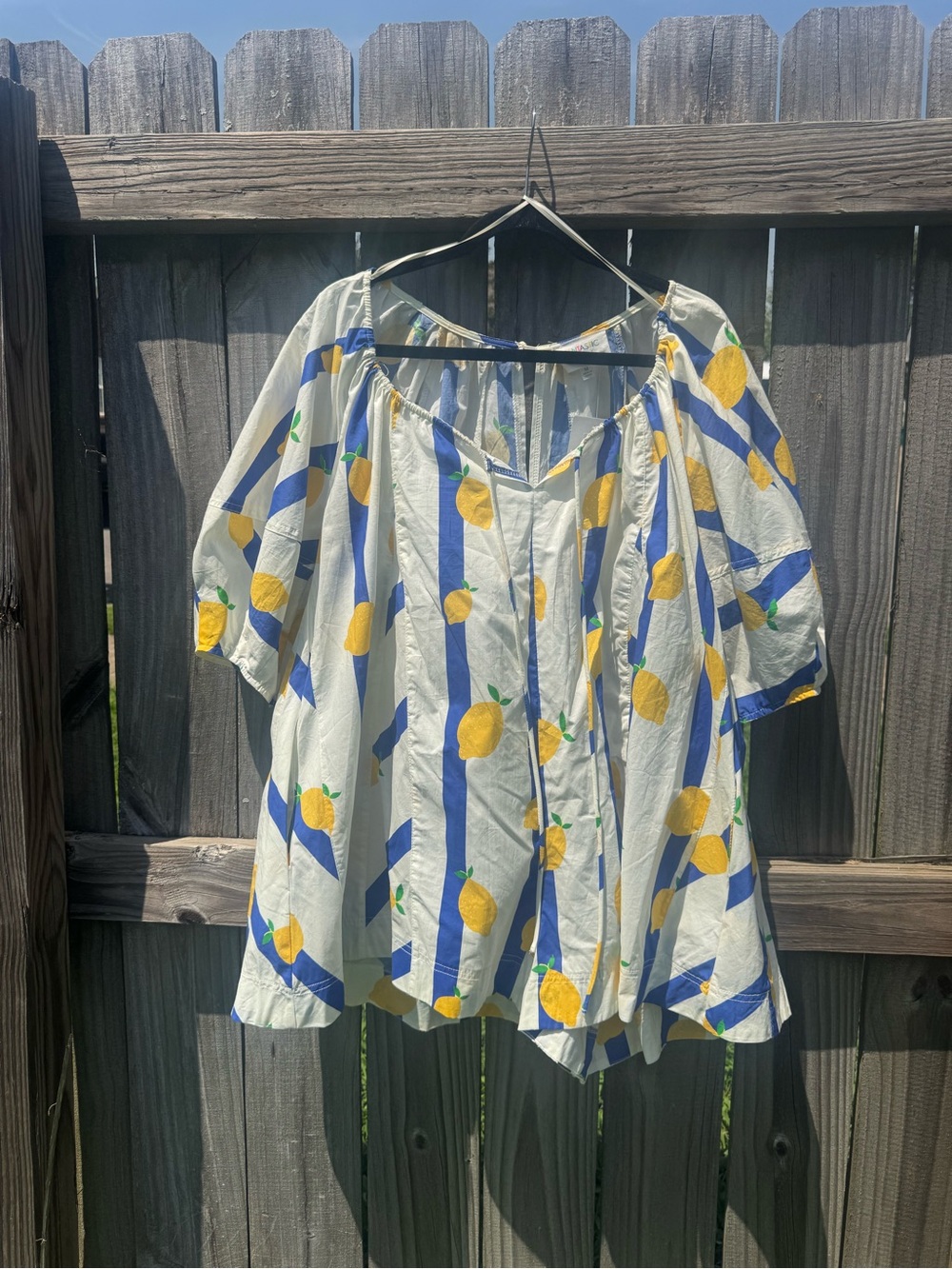 Fantastic Fawn Lemon-Print Off-Shoulder Jumpsuit in Yellow & Blue